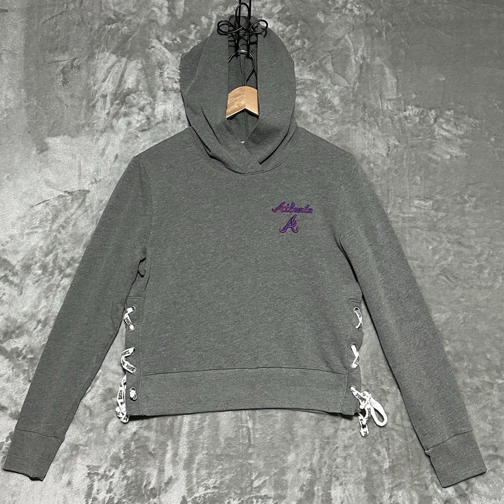 Victoria's Secret Pink x MLB Atlanta Braves Baseball Hoodie Womens Size S Gray